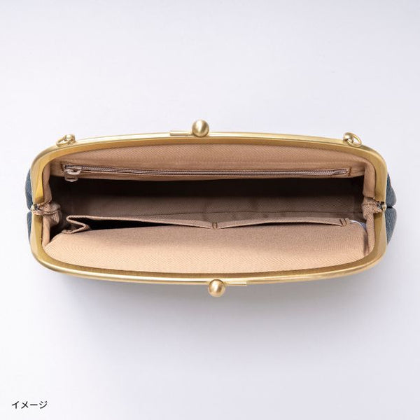 「ドット型押しがま口ショルダーバッグ ネイビー」