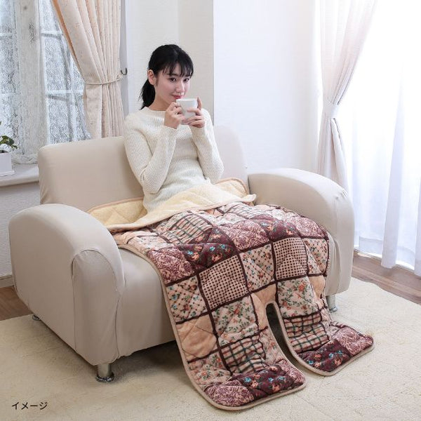 「パッチワーク調足入れ毛布 ベージュ」