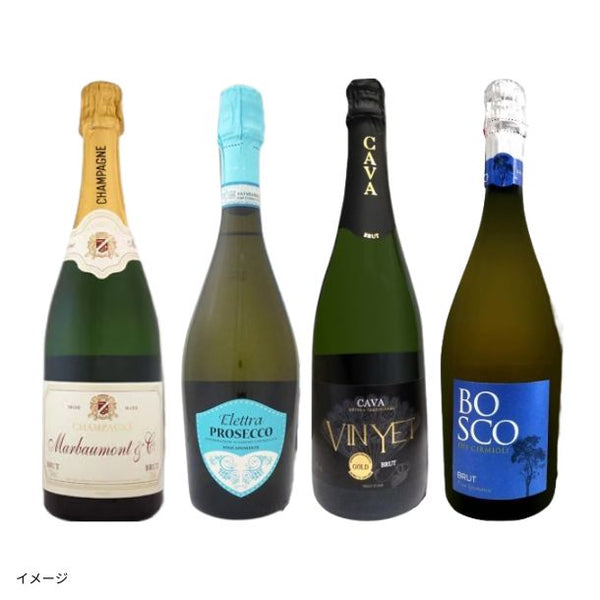 「シャンパン・プロセッコ・カヴァ入り！爽快上質スパーク4本セット」