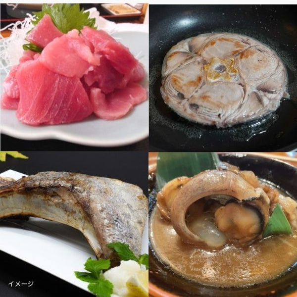 「まぐろ 希少部位4種セット（カマ・目玉／ほほ肉付き兜・テール・赤身）」