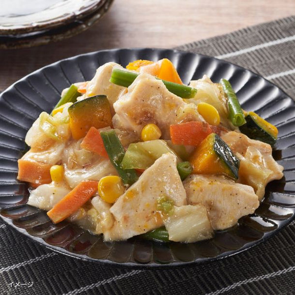 「みつせ鶏と国産野菜の旨塩炒め」