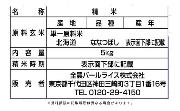 全農パールライス「北海道産ななつぼし」