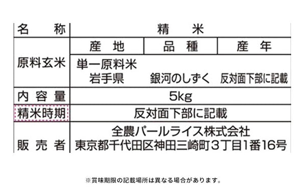 全農パールライス「岩手県産銀河のしずく」