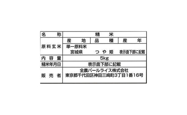 全農パールライス「無洗米宮城県産つや姫」