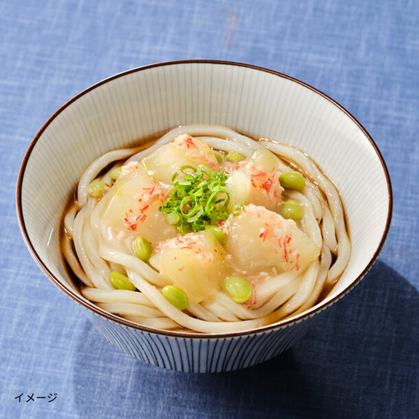 「冬瓜と枝豆の鶏そぼろ餡かけ（かにかま入り）」