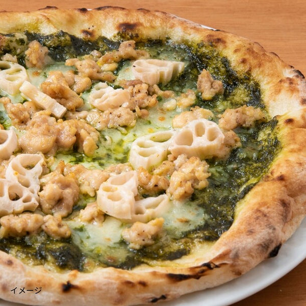 「鶏肉とレンコンのピザ」