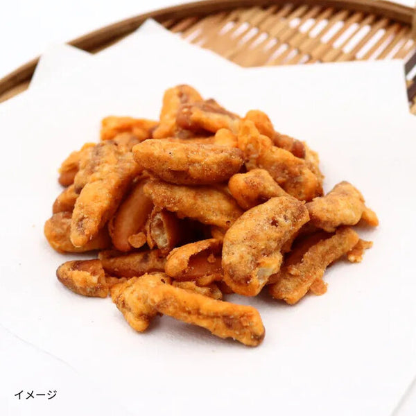 「柿の種の天ぷら にんにくラー油」