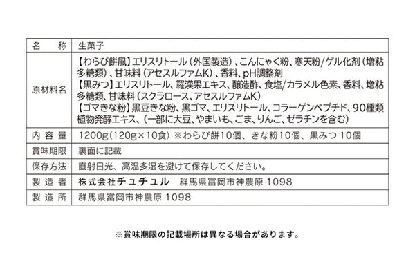 チュチュル「ローカーボ 希少糖わらび餅風 コラーゲン黒豆きな粉付 黒みつ味」